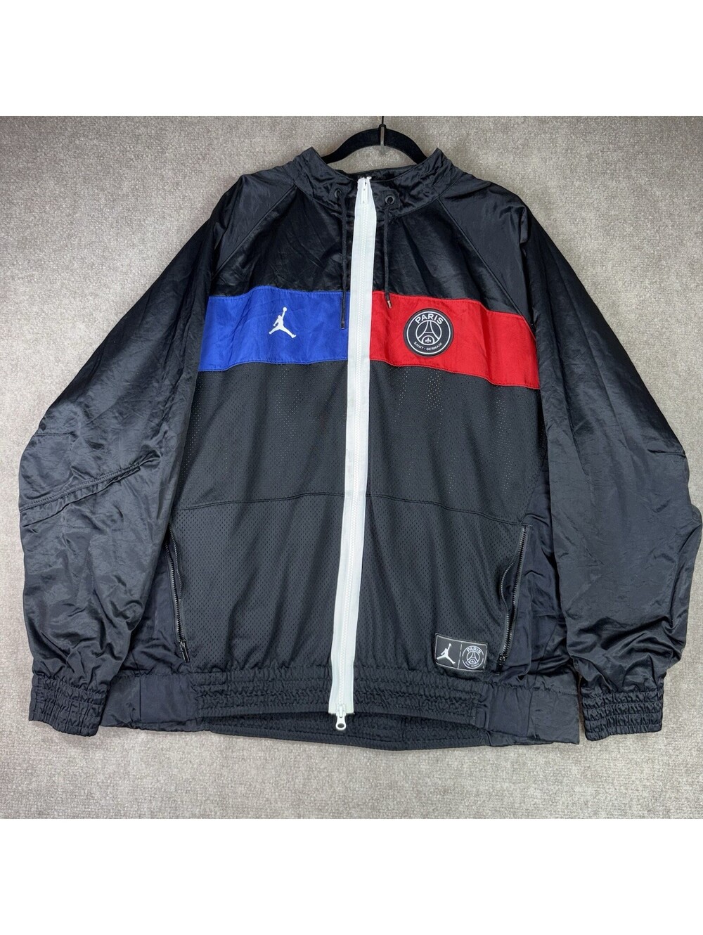 Nike Air Jordan PSG Paris Saint Germain Windbreaker Jacket Black Red Blue XXL 2X